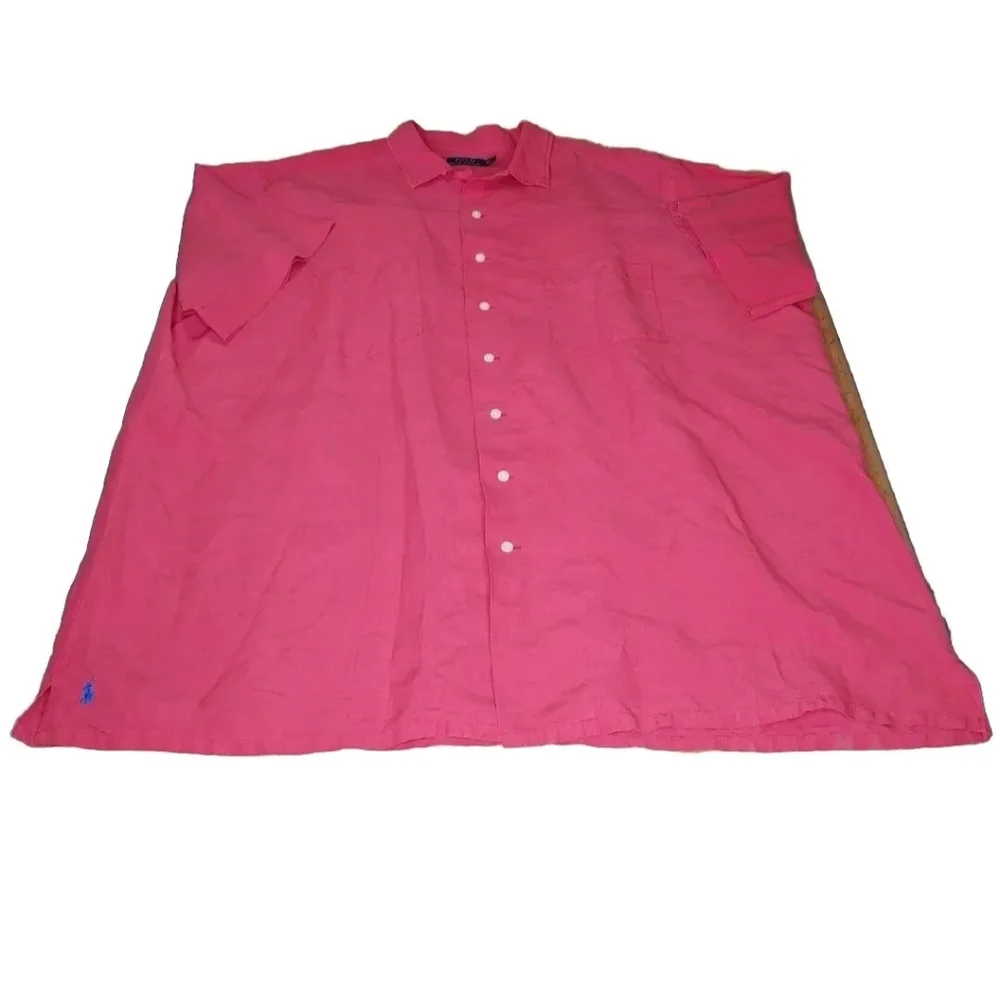 Polo Ralph Lauren Camp Shirt Silk Linen Men 2X Tall Hawaiian Coral Pony Logo